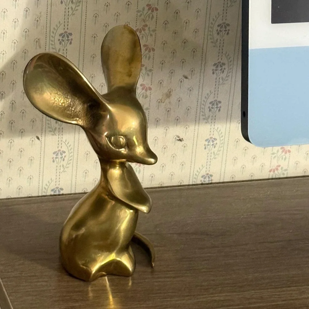 Big Ear MCM Stylized Solid Brass Mouse Figurine Made in Korea 5.25